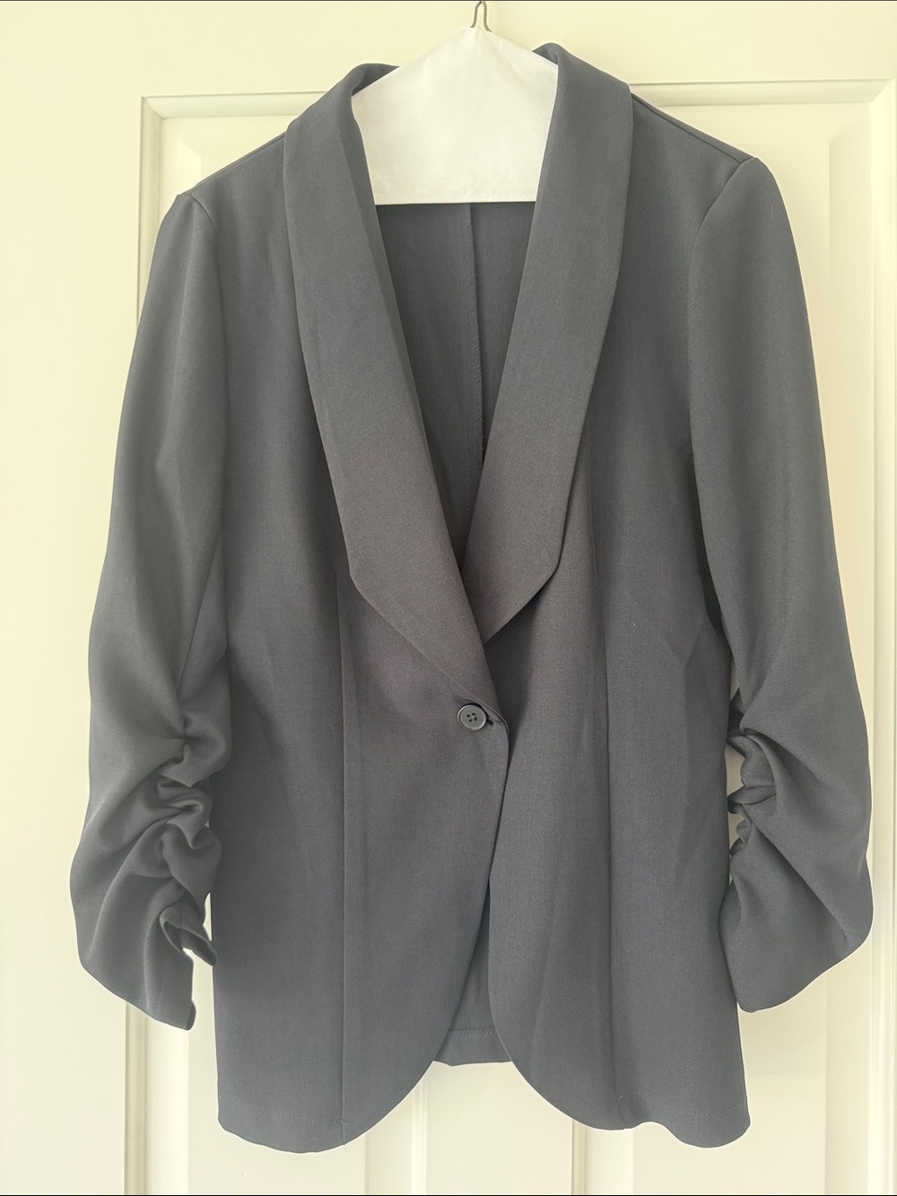 Womens Black Ruched Sleeve Blazer Jacket